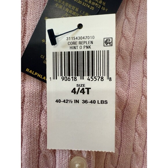 Polo Ralph Lauren Girls Cable Knit Cotton Cardigan Sweater Pink 4T NWT - Picture 7 of 10